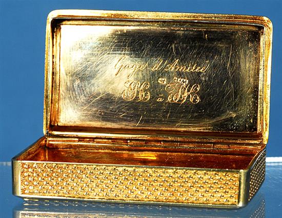 A good George III silver gilt snuff box, Length 80mm Width 55mm Weight 6.4oz/181grm